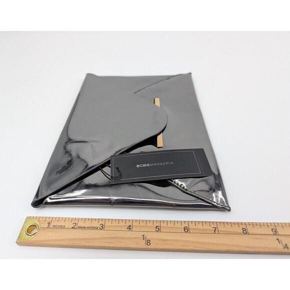 BCBGMAXAZRIA Clutch Bag Harlow Gunmetal Mirror Envelope Pouch Vegan Leather Glam - Picture 12 of 15